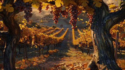 Obraz na płótnie Canvas lush grape vineyard during the vibrant autumn season.