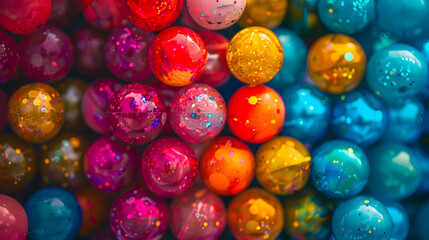 Fototapeta na wymiar A mesmerizing photograph showcasing the intricate beauty of vibrant color balls arranged in an abstract art formation, capturing the play of light and shadow on the textured