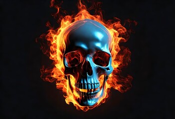 blue skull in fire