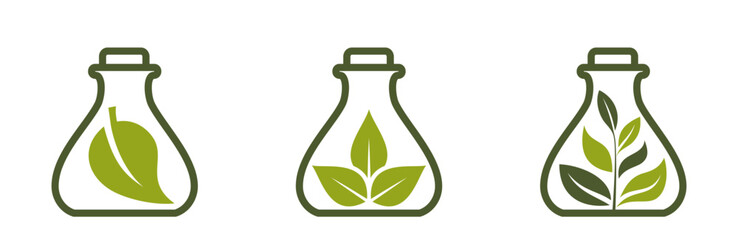 green plant in flask icon set. eco friendly, organic and botanical symbol. isolated vector illustration