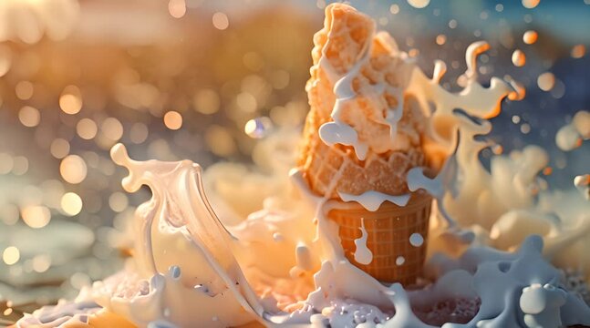 Icecream in the water splashing everywhere 