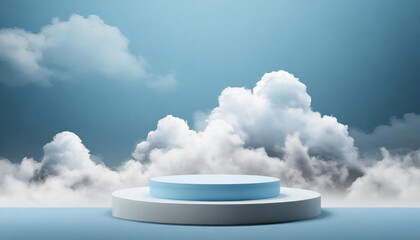 product display podium on blue sky and clouds