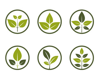 organic icon set. green sprout in a circle. natural, bio and eco friendly symbols. isolated vector images