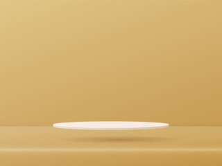 3d White Podium Showcase is floating on the floor color golden background design. Vector illustration