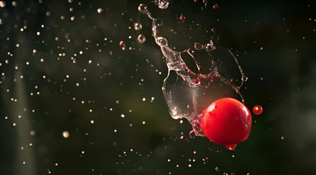Red apple falling into the water and splashing 