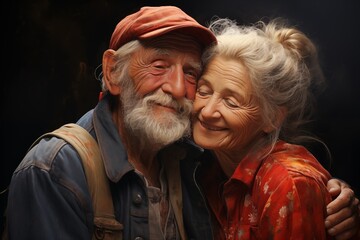 Loving Elderly Couple Embracing Each Other with Faithfulness and Happiness