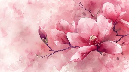Oil art of pink Magnolia flower with an empty space for text or product for background portrait or mug printing, Generative AI. - obrazy, fototapety, plakaty