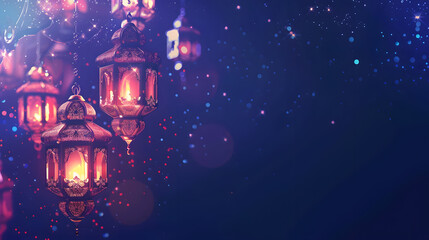 Obraz premium Beautiful bright background on the theme of the Muslim, Arabic holiday of Ramadan with its attributes. AI Generated