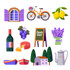 set of Provence travel color vector icons