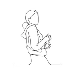 One continuous line drawing of the people are drinking after exercising in the morning vector illustration. Drinking after exercising activity illustration in simple linear style vector design concept