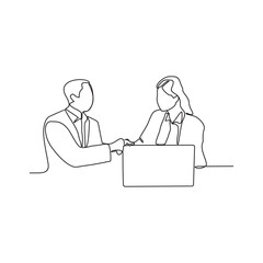 One continuous line drawing of  Handshake of two businessmen, partnership concept, Shaking hands to seal a deal. Vector illustration business deal activity in simple linear style vector concept.