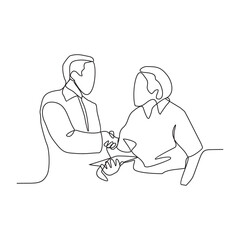 One continuous line drawing of  Handshake of two businessmen, partnership concept, Shaking hands to seal a deal. Vector illustration business deal activity in simple linear style vector concept.