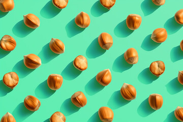 hazelnut pattern, minimalist green background, top view