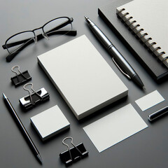 Card mockup, mockup business card in black background with glasses, contemporary style