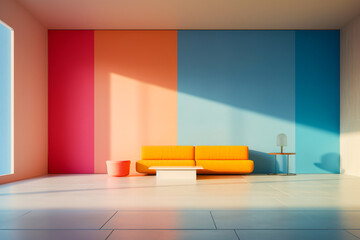 modern living room with a orange couch