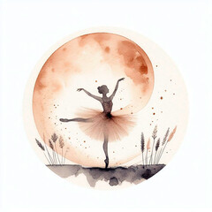 Ballerina in the moon watercolour illustration