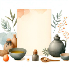 Mockup illustration watercolor postcard, hygge style, cozy style with flowers, soft colours