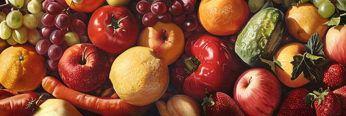 Painting of a beautiful and colorful fruits and vegetables banner background Healthy Food Generative AI Illustration © SVasco