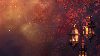 Beautiful bright background on the theme of the Muslim, Arabic holiday of Ramadan with its attributes. AI Generated