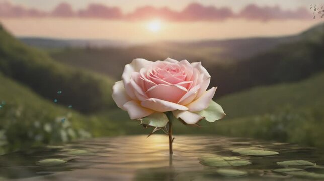 pink rose in the water. 4k animation video