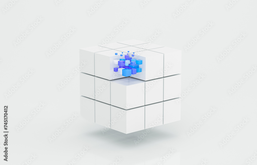 Poster Abstract futuristic innovation business technology background with isometric 3d cube. 3d rendering.
