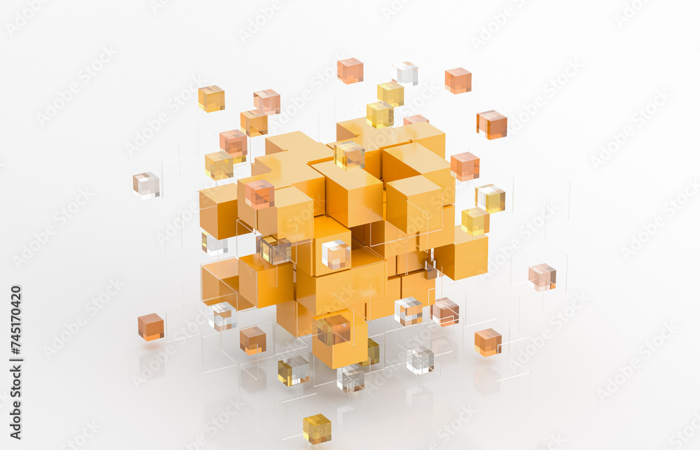 Poster Abstract futuristic innovation business technology background with isometric 3d cube. 3d rendering.