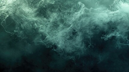 Horizontal stream of pale greenish-blue toxic smoke on a dark background. Background or wallpaper. AI generative.