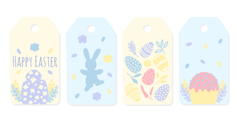 Vector set of Easter pastel colors gift tags. Hand drawn cute design