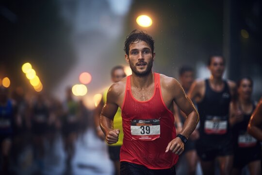 runners in a rainy race in the rain