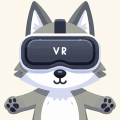 Flat design illustration featuring a front facing wolf in virtual reality technology