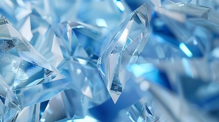 3d rendering of blue abstract layered crystal glass background. Generative Ai