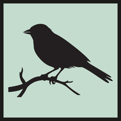 Bobolink black silhouette set, crow on a branch