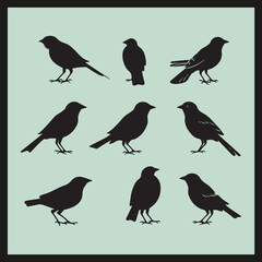 Bobolink black silhouette set, set of birds silhouettes