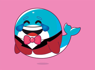 Bitcoin whale, emotions illustration, cartoon, emotes, emojis, cute whale with suit, businessman, for backgrounds
