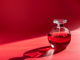 Elegant Perfume Bottle on Red Background
