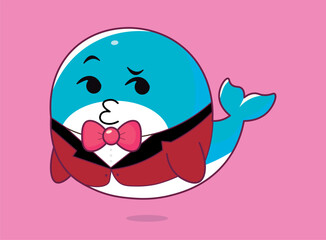Bitcoin whale, emotions illustration, cartoon, emotes, emojis, cute whale with suit, businessman, for backgrounds