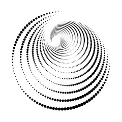 Circular halfton spiral. Vector halftone dots background for design banners, posters, business projects, pop art texture, covers. Geometric black and white texture.
