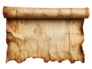 Old mediaeval paper sheet parchment scroll  on white or transparent background