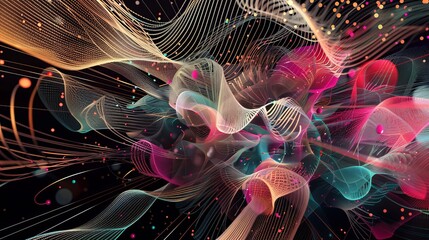 A vector abstract 3D visualization of big data, featuring futuristic infographics with intricate design aesthetics, suitable for social network or business analytics representation