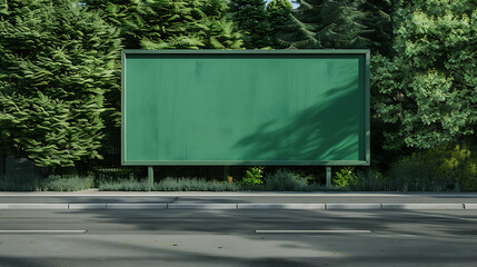 Mockup of a long empty green billboard on the side of the road