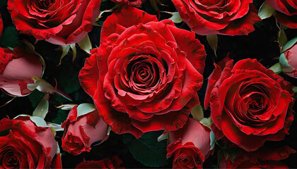 Fundo de rosas vermelhas. Várias rosas vermelhas juntas fotografia feita do topo