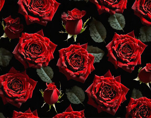 Fundo de rosas vermelhas. Várias rosas vermelhas juntas fotografia feita do topo - obrazy, fototapety, plakaty