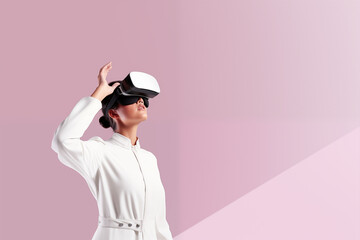 Woman Experiencing Virtual Reality with Smart Glasses, Future Technology Concept