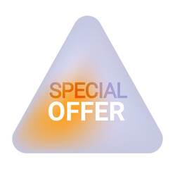 Special offer glass label on isolated background. Discount triangle icon