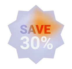 Sale glass label on isolated background. Save 30 percent icon illustration