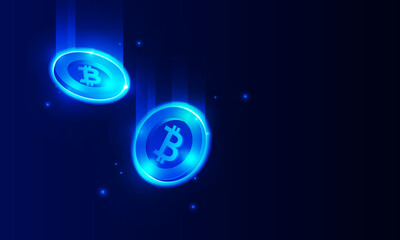 Financial chart with moving up arrow graph bitcoin cryptocurrency technology and world map in stock market on blue color background concept innovation background, vector design