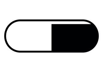 capsule symbol icon - black and white illustration of one pill sign