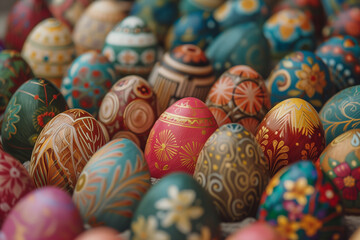 Fototapeta na wymiar Array of Decorated Easter Eggs with Intricate Designs