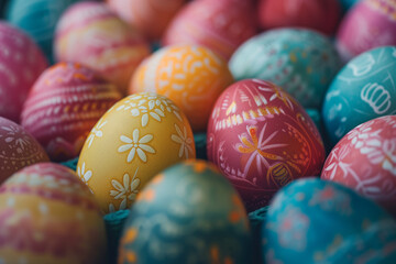 Fototapeta na wymiar Array of Decorated Easter Eggs with Intricate Designs