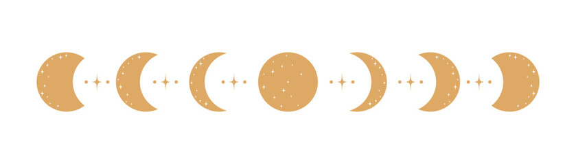 Golden moon border boho divider with sparkle mystical flat illustration vector